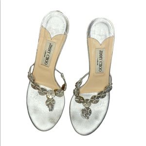 Jimmy Choo Silver T Strap Kitten Heels